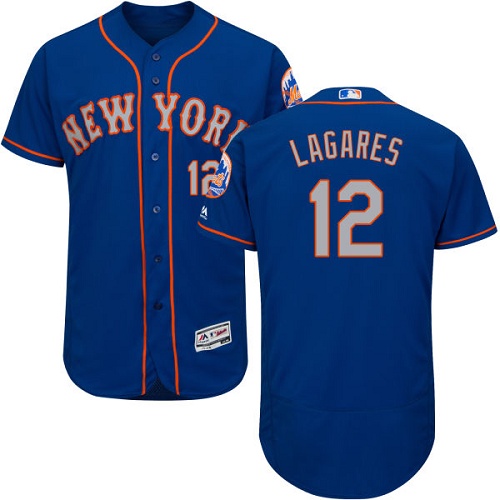 Mets #12 Juan Lagares Blue(Grey NO.) Flexbase Authentic Collection Stitched MLB Jersey - Click Image to Close